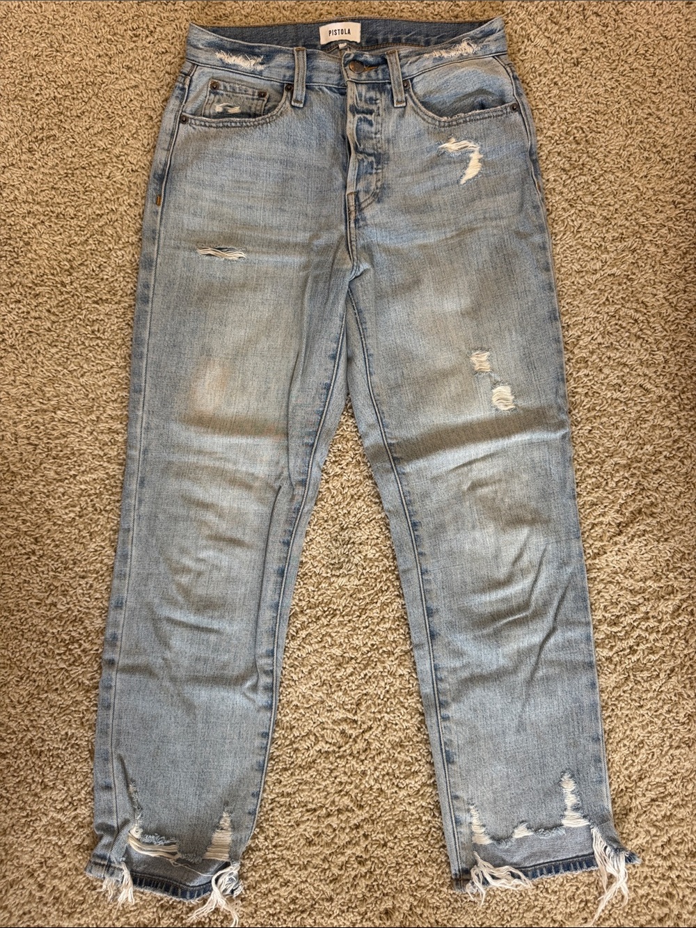 pistola light blue distressed straight-leg jeans